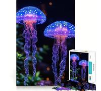 Rompecabezas de 1000 Piezas para Adultos Dos Medusas en Agua Oscura Piezas de Corte Limpio Juego de Habilidad Mental Momento de relajación Diversión Escena navideña Arte (38x26cm)
