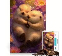 Rompecabezas de 1000 Piezas para Adultos Dos nutrias acurrucadas Entre nenúfares Juego de ingenio artístico Juego Lento Decoración navideña para Pared (50x75cm)