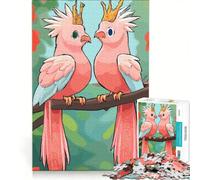 Rompecabezas de 1000 Piezas para Adultos Dos pájaros Rosados coronados en una Rama decoración de Pared patrón para armar Regalo para Amigos y Familiares 50x75cm