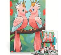 Rompecabezas de 1000 Piezas para Adultos Dos pájaros Rosados coronados en una Rama decoración de Pared patrón para armar Regalo para Amigos y Familiares 38x52cm