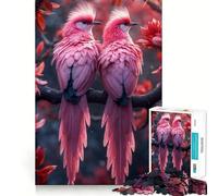 Rompecabezas de 1000 Piezas para Adultos Dos pájaros Rosas en una Rama Piezas de Corte Limpio Juego de Habilidad Mental Momento de relajación Diversión Escena navideña Arte (38x52cm)