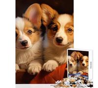 Rompecabezas de 1000 Piezas para Adultos Dos Pembroke Welsh Corgis Juguetes antiestrés Regalo de cumpleaños Juego Imposible con póster a Juego y Hoja de Trivia tamaño 38x52cm