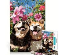 Rompecabezas de 1000 Piezas para Adultos Dos Perros Felices en un jardín de Flores Juego de ingenio artístico Regalo Ideal para armar con Calma Decoración navideña para Pared (38x52cm)