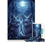 Rompecabezas de 1000 Piezas para Adultos Dos Zorros bajo la luz de la Luna Juego de ingenio artístico Regalo Ideal para Jugar despacio Decoración navideña para Pared (50x75cm)