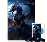 Rompecabezas de 1000 Piezas para Adultos Dragón Anciano Negro,Bordes, Juego Que Estimula la Mente,Juego de Juego Inactivo,Arte de Escena Navideña 38x52cm