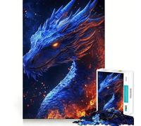 Rompecabezas de 1000 Piezas para Adultos Dragón Azul en Llamas,Juego de Bordes limpios,Juego de lógica,Juego de Entretenimiento,decoración navideña 50x75cm