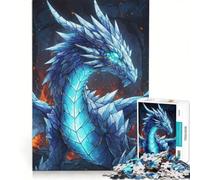 Rompecabezas de 1000 Piezas para Adultos: Dragón Azul Hielo con Ojos Brillantes, Juego práctico, Montaje de Patrones, cumpleaños 50x75cm