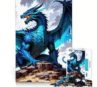 Rompecabezas de 1000 Piezas para Adultos Dragón Azul sobre Rocas Juego de Ajuste preciso Regalo Ideal para ejercitar la Mente Tiempo de Juego Relajante Diversión de cumpleaños 38x26cm