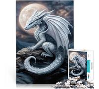 Rompecabezas de 1000 Piezas para Adultos Dragón Blanco bajo la luz de la Luna Diversión Familiar Decoración del hogar 38x26cm