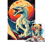 Rompecabezas de 1000 Piezas para Adultos Dragón Blanco rugiendo bajo la Luna Llena Diversión en casa Juego para Mejorar la Memoria y ejercitar la Mente Ideal para Mayores de 14 años (38x52cm)