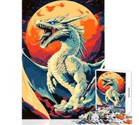 Rompecabezas de 1000 Piezas para Adultos dragón Blanco rugiendo bajo la Luna Llena Juguete Educativo Regalo para Mujeres y Hombres colección de Artistas de Impossible Game Bellas Artes tamaño 50x75cm
