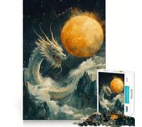 Rompecabezas de 1000 Piezas para Adultos Dragón Celestial y Luna Dorada,diseño de Corte preciso,desafío Mental,Juego Divertido para el Tiempo Libre,Regalo de cumpleaños (50x75cm)