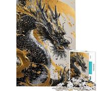 Rompecabezas de 1000 Piezas para Adultos Dragón Chino con Tinta Dorada Juego de ingenio para Adultos Alivia el estrés Fomenta la interacción Entre Padres e Hijos (tamaño 38x52cm)