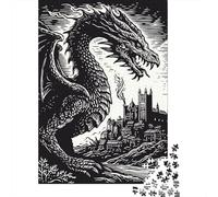 Rompecabezas De 1000 Piezas para Adultos Dragon Cityscape Illustration Rompecabezas para Adultos Juego Familiar Análisis Y Lógica Cumpleaños Y Navidad 38x26cm/1000pcs