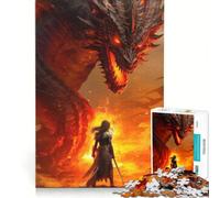 Rompecabezas de 1000 Piezas para Adultos: Dragón de Fuego y Guerrero, Juego Imposible, Interacción Entre Padres e Hijos, Lista de Deseos con Papá Noel 38x26cm