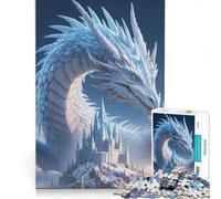 Rompecabezas de 1000 Piezas para Adultos: Dragón de Hielo contemplando un Castillo Invernal Juego de ingenio Decoración Perfecta cumpleaños y Navidad 50x75cm
