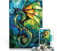 Rompecabezas de 1000 Piezas para Adultos Dragón de vitral Juguetes de Entretenimiento Familiar Trato como Regalo para Toda la Familia 38x26cm