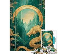Rompecabezas de 1000 Piezas para Adultos Dragón Dorado en el Bosque de bambú Juego de ingenio para Adultos Alivia el estrés Interacción Entre Padres e Hijos (Tamaño 50x75cm)