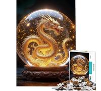 Rompecabezas de 1000 Piezas para Adultos Dragón Dorado en Esfera de Cristal Rompecabezas Relajante para Adultos Desafío difícil Regalo para Reducir el estrés (Tamaño 50x75cm)