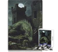 Rompecabezas de 1000 Piezas para Adultos: Dragón Durmiente en Las ruinas de un Castillo Juguete Divertido para Decorar la Pared en Familia Apto para Mayores de 14 años (tamaño 38x52cm)