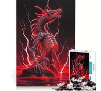 Rompecabezas de 1000 Piezas para Adultos Dragón esquelético en una tormenta eléctrica roja Juegos educativos análisis y lógica Regalos para Mujeres 38x52cm
