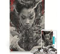 Rompecabezas de 1000 Piezas para Adultos: Dragón, Geisha y Samurái Juego Educativo para ejercitar la Mente y Las Manos, Que fomenta el Amor en Pareja 38x26cm