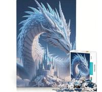 Rompecabezas de 1000 Piezas para Adultos: Dragón Helado contemplando un Castillo Invernal Juego Educativo, decoración de Pared, 38x52cm