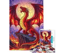 Rompecabezas de 1000 Piezas para Adultos Dragón Rojo en el acantilado Juego de ingenio para Adultos Alivia el estrés Interacción Entre Padres e Hijos (Tamaño 38x26cm)