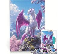 Rompecabezas de 1000 Piezas para Adultos Dragón Rosa en la Cima de una montaña Juegos relajantes decoración para el hogar Toda la Familia 38x52cm