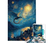 Rompecabezas de 1000 Piezas para Adultos Dragón sobre Paisaje Urbano Estrellado Rompecabezas para Adultos Juegos Familiares para divertirse en Familia Juego desafiante Regalos (tamaño 38x52cm)