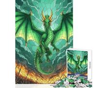 Rompecabezas de 1000 Piezas para Adultos Dragón Verde sobre Campo de Batalla Divertidos Juegos Ideal para Parejas Decoración del hogar Juguetes y Actividades para Disfrutar en casa (38x52cm)