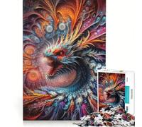 Rompecabezas de 1000 Piezas para Adultos Dragón Vibrante y vórtice Juego práctico para ejercitar la Mente y Las Manos Cada Pieza es única 38x26cm