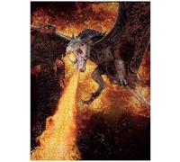 Rompecabezas de 1000 piezas para adultos, dragón volando cerca de una torre en ruinas y respirando fuego, madera premium, perfecta impresión transparente entrelazada