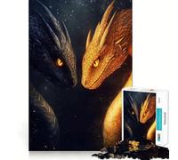 Rompecabezas de 1000 Piezas para Adultos,Dragones Negros y Dorados,Bordes Lisos,Juguete de construcción,Juego Relajante,Escena navideña (50x75cm)