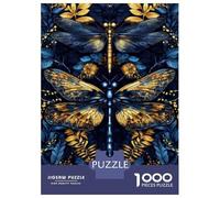 Rompecabezas De 1000 Piezas para Adultos Dragonfly and Floral Pattern Rompecabezas para Adultos Juegos Relajantes Que Mejoran La Memoria Diversión En Casa Actividades, 70x50cm/1000pcs
