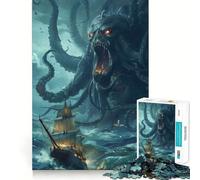 Rompecabezas de 1000 Piezas para Adultos El Ataque del Kraken Arte Impecable Desafío Mental Diversión para Relajarse Regalo Ideal para cumpleaños (38x26cm)