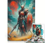 Rompecabezas de 1000 Piezas para Adultos: El Caballero Oscuro con Luna Roja, Juego Educativo, difícil y desafiante, colección de Artistas, Bellas Artes 38x26cm