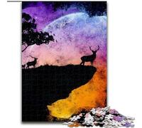 Rompecabezas de 1000 Piezas para Adultos El Ciervo con Luna, desafiantes Rompecabezas para diversión Familiar, Vacaciones y Noches de Juegos interactivos, tamaño 50x75cm
