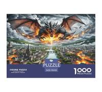 Rompecabezas de 1000 Piezas para Adultos: El dragón sobre la Ciudad en Llamas. para Toda la Familia, Mujeres y Hombres. 70 x 50 cm (1000 Piezas).