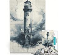 Rompecabezas de 1000 Piezas para Adultos El Faro de los arquitectos Juguete antiestrés decoración póster y Hoja de Preguntas a Juego 50x75cm