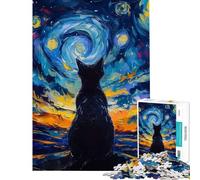 Rompecabezas de 1000 Piezas para Adultos El Gato Van Gogh Juego práctico de ensamblaje Interacción Entre Padres e Hijos (Tamaño 38x52cm)