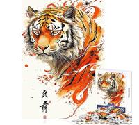 Rompecabezas de 1000 Piezas para Adultos El Rostro de un Tigre Juegos Familiares para divertirse en Familia Juguetes de decoración para el hogar con póster y Hoja de Preguntas a Juego (38x52cm)