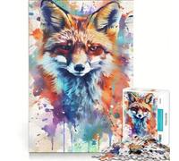 Rompecabezas de 1000 Piezas para Adultos El Sr Zorro en Acuarelas salpicadas Juego Imposible Actividades Divertidas para Hacer en casa Ideal para Decorar el Escritorio 38x26cm