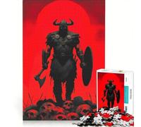 Rompecabezas de 1000 Piezas para Adultos El último Berserker - Guerrero Vikingo sobre una Pila de cráneos Juguete antiestrés decoración póster y Hoja de Preguntas a Juego 50x75cm