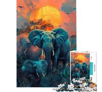 Rompecabezas de 1000 Piezas para Adultos Elefante al Atardecer Rompecabezas para Adolescentes con Corte de precisión Entrena tu Cerebro y Tus Manos Juguetes educativos 50x75cm