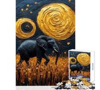 Rompecabezas de 1000 Piezas para Adultos Elefante bajo un Cielo Dorado arremolinado Juego Familiar Juguete antiestrés Decoración de Pared Colección de Artistas Bellas Artes (38x26cm)