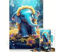 Rompecabezas de 1000 Piezas para Adultos Elefante bebé con Flores Diseño de Corte preciso Divertido Juego Mental Regalo Ideal para Relajarse y Pasar un Buen rato Regalo de cumpleaños (50x75cm)