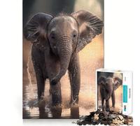 Rompecabezas de 1000 Piezas para Adultos Elefante bebé en el Agua,decoración de Corte preciso,Juguete para estimular la Mente,Ideal para el Tiempo Libre,Regalo de cumpleaños (38x52cm)