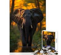 Rompecabezas de 1000 Piezas para Adultos Elefante Caminando por el Agua al Atardecer Juguete para decoración de Pared Ideas de Regalo Juegos de relajación Mejora del Amor en Pareja tamaño 38x52cm