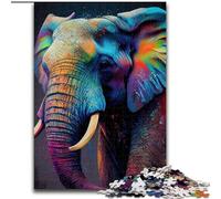 Rompecabezas de 1000 Piezas para Adultos, Elefante Colorido de Madera, Idea decoración del hogar, 50x75cm, Juego de ingenio para Adolescentes, Fiestas